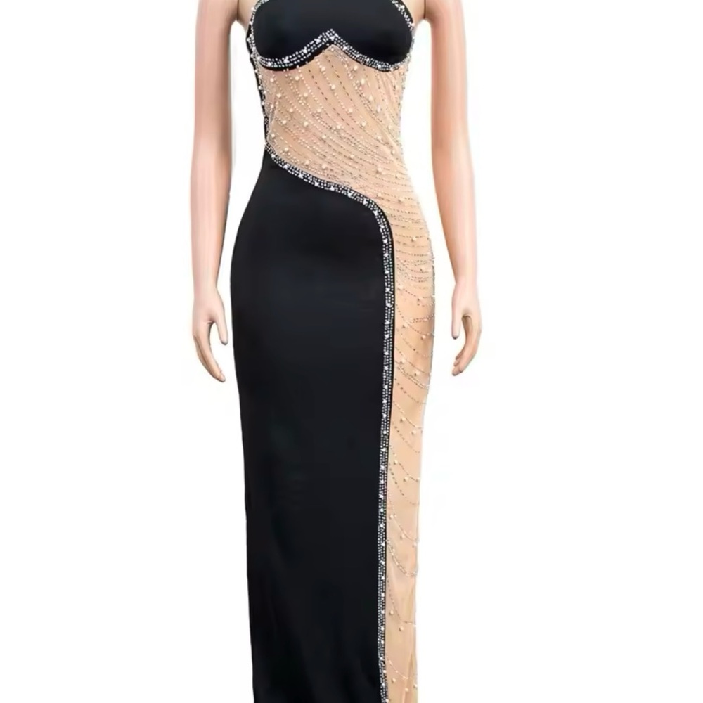 Patchwork Rhinestone black dress